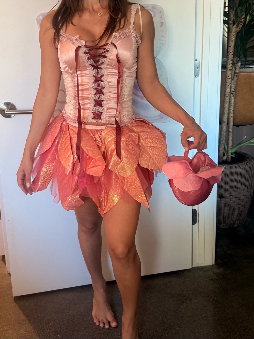Halloween costume Leg Avenue Pink and Silver Satin Fairy Chemise Set